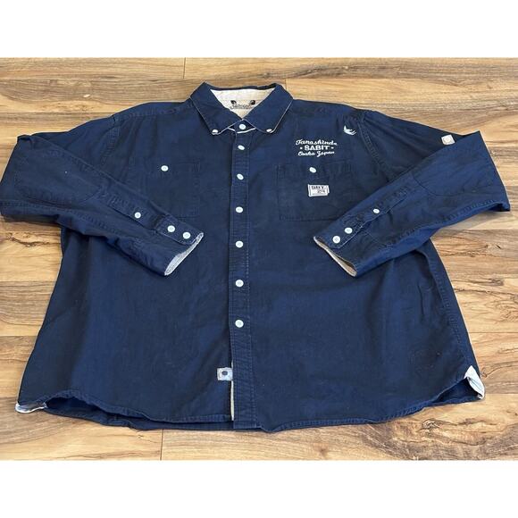 Men’s Blue Size 4X Sabit Cotton Button Down Shirt Tanashinde Osaka Japan Y2K - Picture 1 of 8